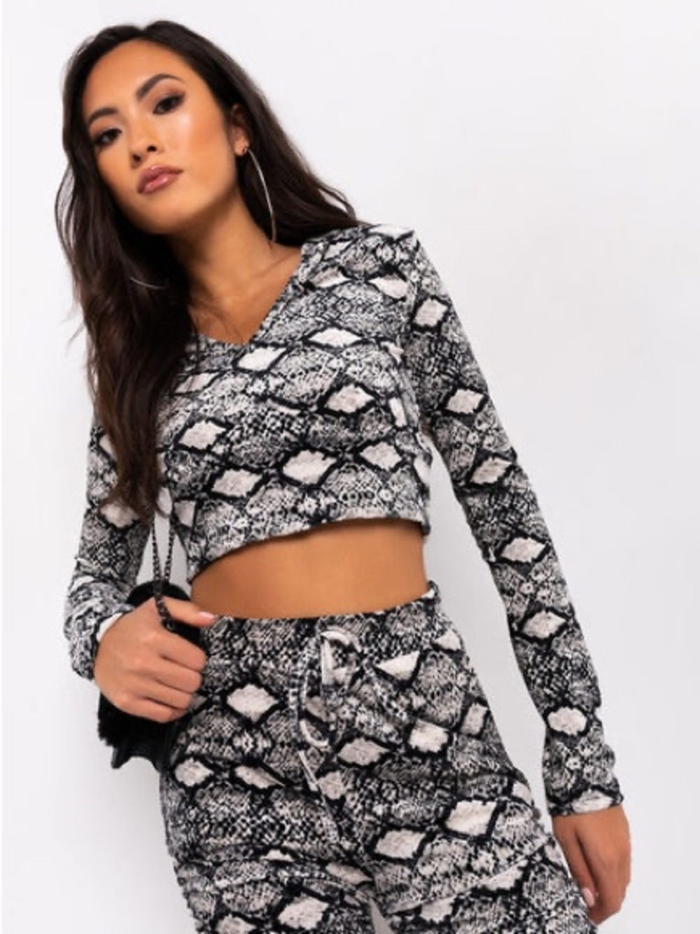 AKIRA Cropped Velour Snakeskin Hoodie